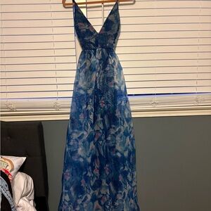 Lulu's Blue and Pink Floral Maxi Dress